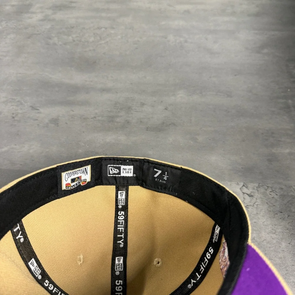 Vintage‎ New Era Los Angeles Dodgers Hat 7 1/4 Tan Brown Purple Sparkling Grape